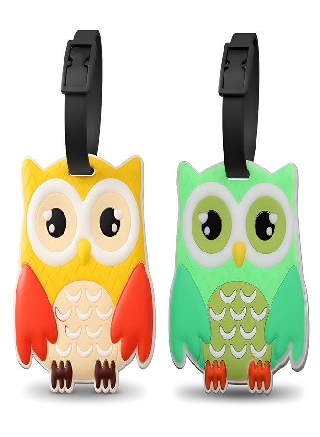 ANINIUCN Cute Owl Luggage Tags Set of 2 Anime Travel Bag ID Labels Silicone Suitcase Name Card Holders for Kids Adults Backpack and Baggage Accessories - Image 1